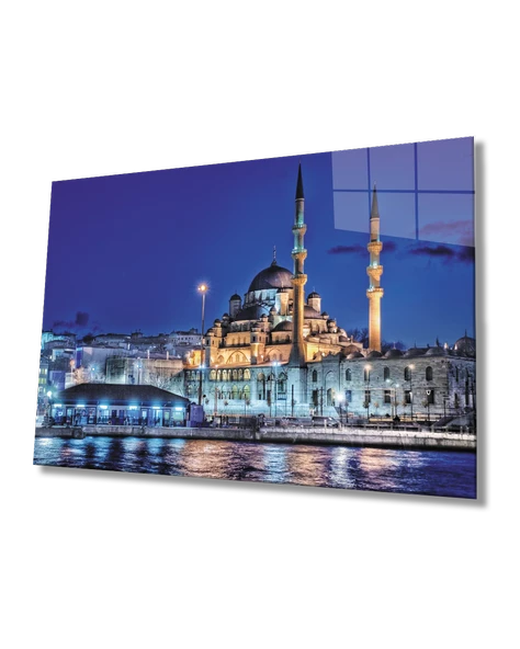 İstanbul Gece Camii  Manzarası  Dekoratif ve Modern Cam Tablo
