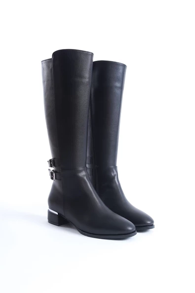 Caltas Siyah Kısa Kalın Topuklu Tokalı Kadın Çizme - 2