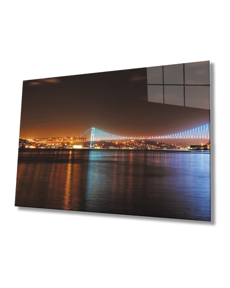 Gece İstanbul Boğaz Köprü Manzaralı  Dekoratif ve Modern Cam Tablo