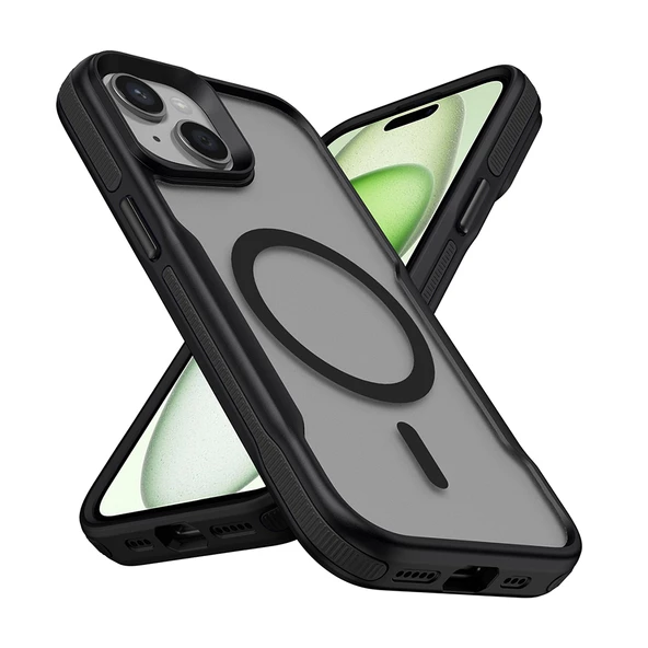 iPhone 15 Plus Kılıf Magsafe Şarj Özellikli Renkli Kenar Airbag Şeritli Lamer Kapak - Resim 9