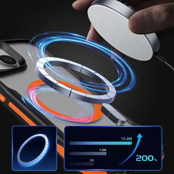 iPhone 13 Kılıf Magsafe Şarj Özellikli Renkli Kenar Airbag Şeritli Lamer Kapak - Resim 3