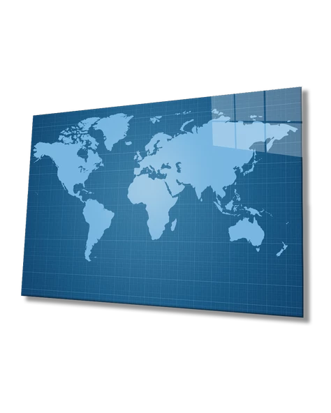 Mavi Dünya Haritası  Dekoratif ve Modern Cam Tablo ürün görseli