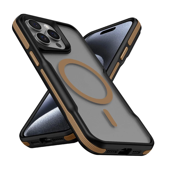 iPhone 15 Pro Max Kılıf Magsafe Şarj Özellikli Renkli Kenar Airbag Şeritli Lamer Kapak - Resim 10