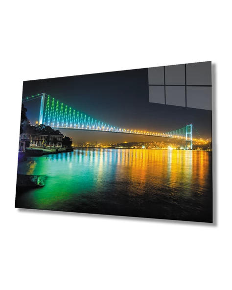 İstanbul Gece Boğaz Köprü Dekoratif ve Modern Cam Tablo
