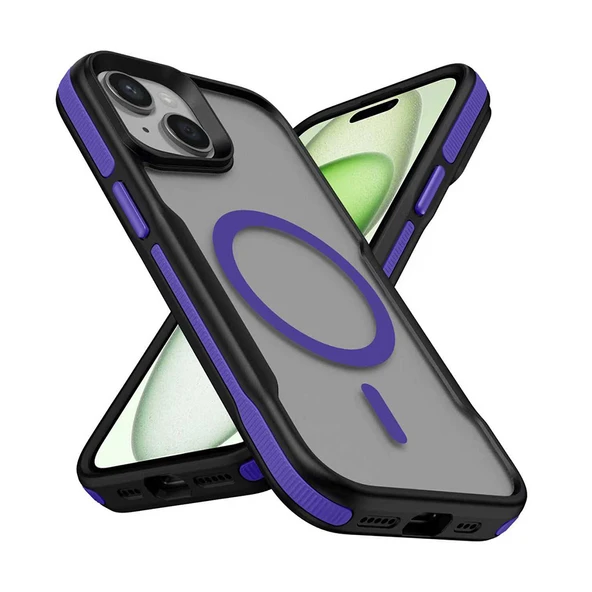 iPhone 14 Kılıf Magsafe Şarj Özellikli Renkli Kenar Airbag Şeritli Lamer Kapak - Resim 12