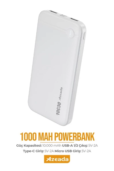 Azeada 10000 mAh 5v-2a Powerbank Type-C / Usb Giriş Led Işıklı Gösterge - 7