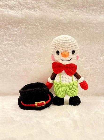 Maskot Şapkalı Kardan Adam Amigurumi Organik Oyuncak - Resim 2