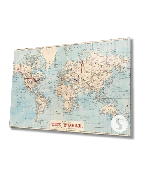 Dünya Haritası Haritası Dekoratif ve Modern Cam Tablo