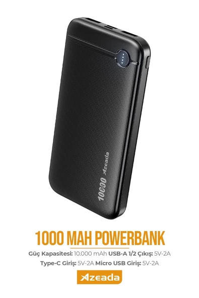Azeada 10000 mAh 5v-2a Powerbank Type-C / Usb Giriş Led Işıklı Gösterge - 3