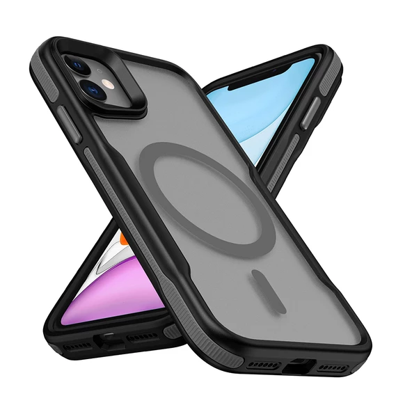 iPhone 11 Kılıf Magsafe Şarj Özellikli Renkli Kenar Airbag Şeritli Lamer Kapak - Resim 6