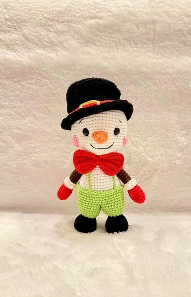 Maskot Şapkalı Kardan Adam Amigurumi Organik Oyuncak