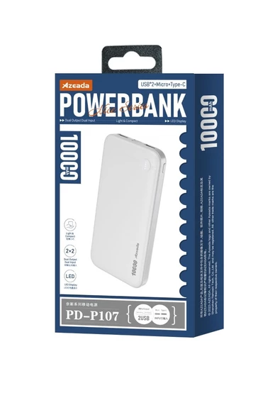 Azeada 10000 mAh 5v-2a Powerbank Type-C / Usb Giriş Led Işıklı Gösterge - 9