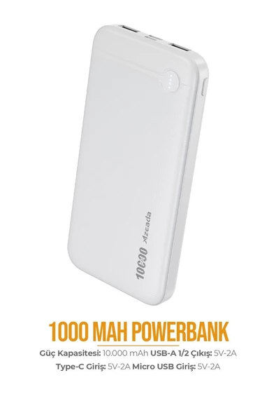 Azeada 10000 mAh 5v-2a Powerbank Type-C / Usb Giriş Led Işıklı Gösterge - 8