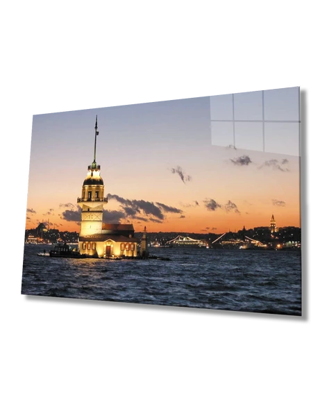İstanbul Gün Batımı Kız Kulesi Manzarası  Dekoratif ve Modern Cam Tablo ürün görseli