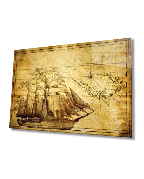 Eski Harita  Dekoratif ve Modern Cam Tablo ürün görseli