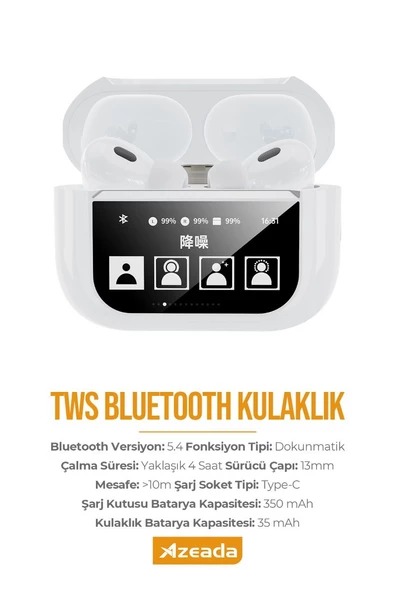 Azeada Dokunmatik Ekranlı Tws Bluetooth Kulaklık Tüm Cihazlara Uyumlu BT12 - 2
