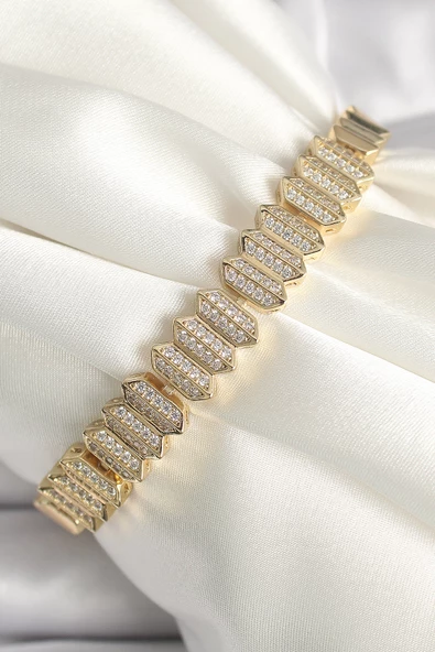 Pirinç Gold Renk Zirkon Taşlı Xuping Exclusive VIP Seri Kadın Bileklik - TJ-BB6509 ürün görseli