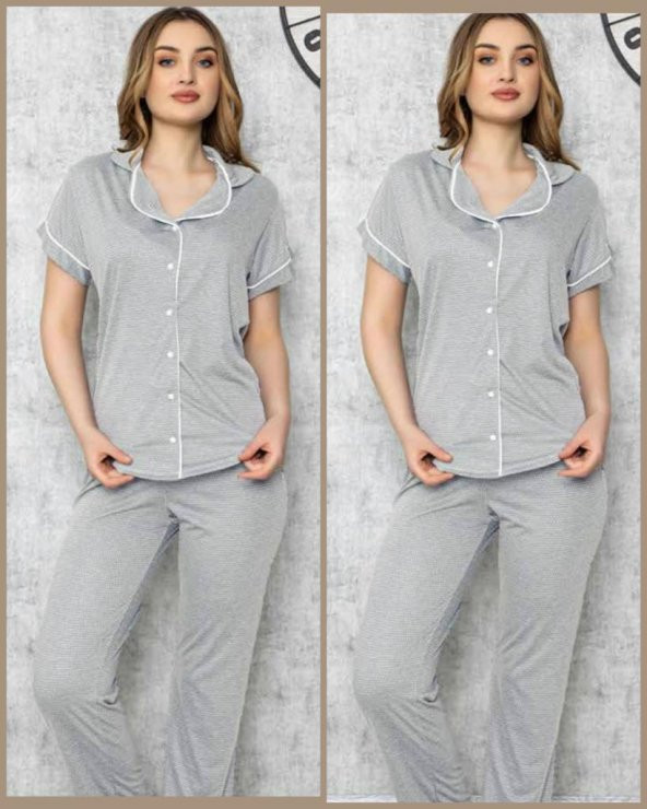 LİMİSSİ 618 Gri Önden Düğmeli  Pijama Tk - 3