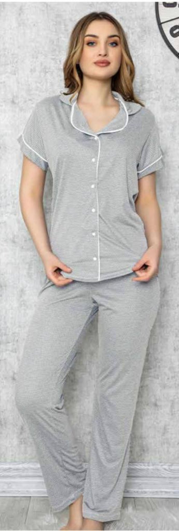 LİMİSSİ 618 Gri Önden Düğmeli  Pijama Tk - 4