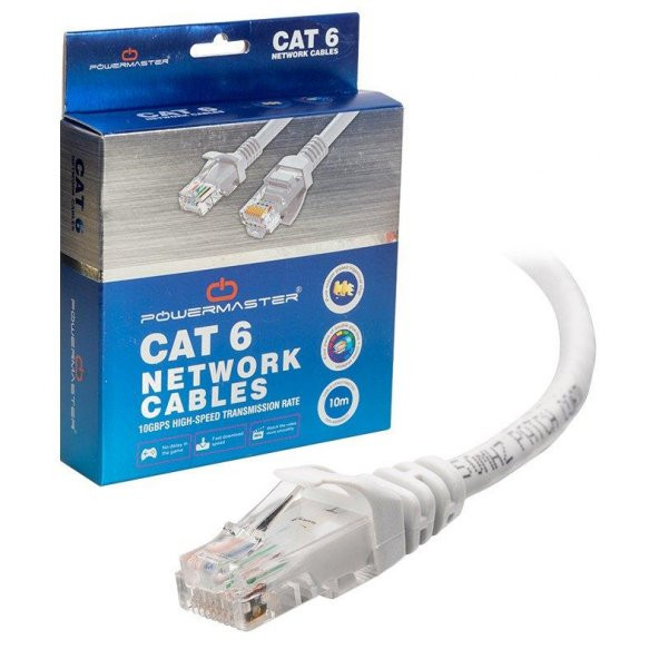Powermaster CAT6 İnternet Kablosu Patch Kablo Uçları Takılı 10 Metre
