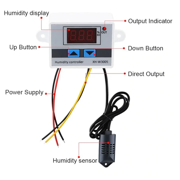XH-W3005 220V Dijital Nem Kontrol Cihazı 1500W Kuluçka Sera Depo - 3