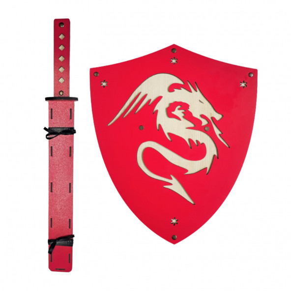 Ahşap Japon Samuray-Ninja Kalkanı ve Katana Kılıcı, Kırmızı - 5