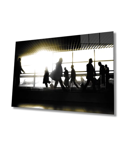 Gün Batımında  İnsanlar Dekoratif ve Modern Cam Tablo