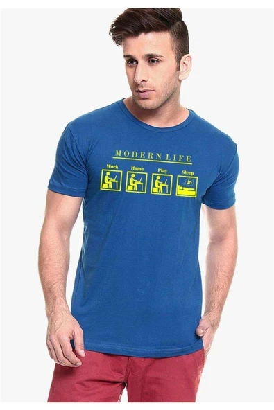 Tshirthane Modern Life Komik Baskılı Erkek Dar Kesim Slim Fit t-shirt