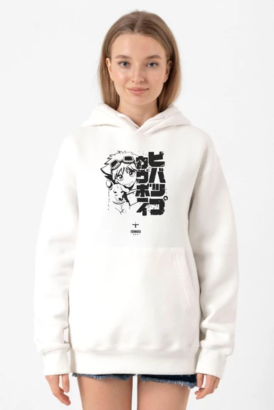 Cowboy Bebop Vintage Ein and Ed Beyaz Kadın 3ip Kapşonlu Sweatshirt - 1