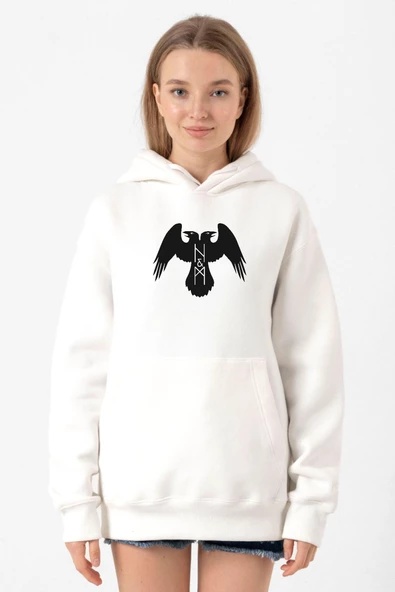 Thor's Ravens Huginn and Muninn Beyaz Kadın 3ip Kapşonlu Sweatshirt