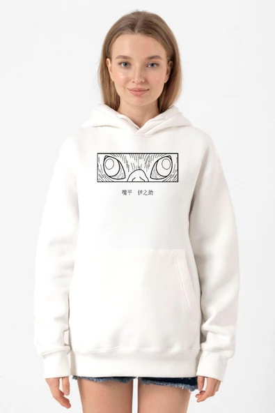 Demon Slayer Anime Inosuke Hashibira Eyes Beyaz Kadın 3ip Kapşonlu Sweatshirt ürün görseli