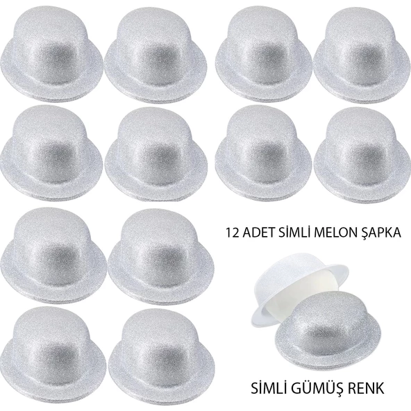 Gümüş Renk Simli Melon Yulak Parti Şapkası 12 Adet