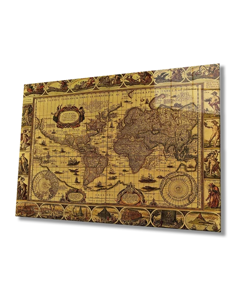 Antik Dünya Haritası  Dekoratif ve Modern Cam Tablo ürün görseli