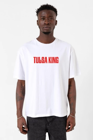 Tulsa King Lettern Beyaz Erkek Oversize Tshirt