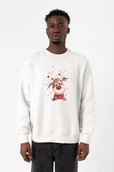 Watercolor Christmas Deer Beyaz Erkek 2ip Sweatshirt