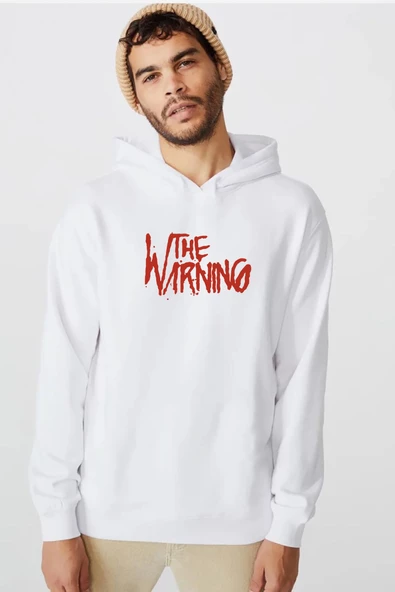 The Warning Logo Beyaz Erkek 3ip Kapşonlu  Sweatshirt