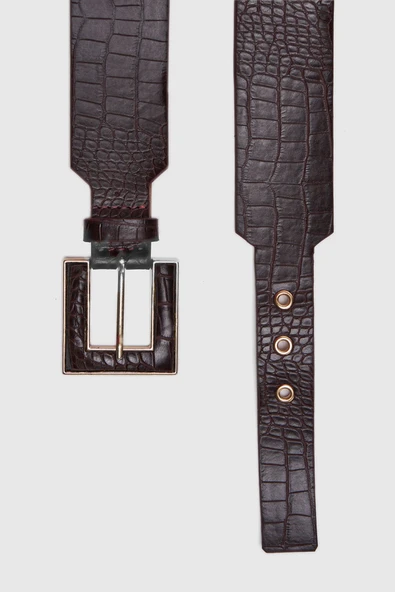 Perspective Minimalist Kadın Kemer - Timsah Desenli, Geniş - 6