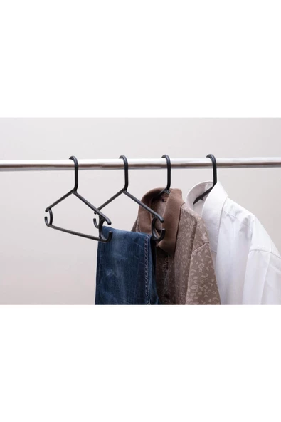 12 Adet Plastik Siyah Kıyafet Elbise Askısı Askılığı Gömlek Askısı Pantolon Askısı - 5