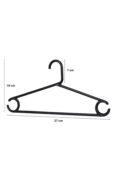 12 Adet Plastik Siyah Kıyafet Elbise Askısı Askılığı Gömlek Askısı Pantolon Askısı - 3