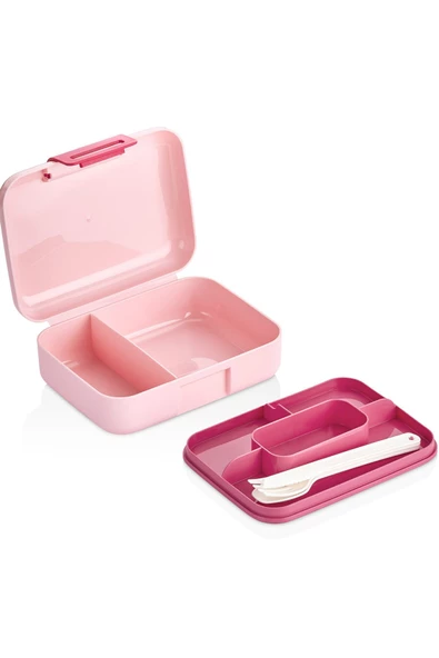 Kendinden Kaşıklı 5 Bölmeli 2 Katlı Beslenme Kutusu Pembe - Resim 5