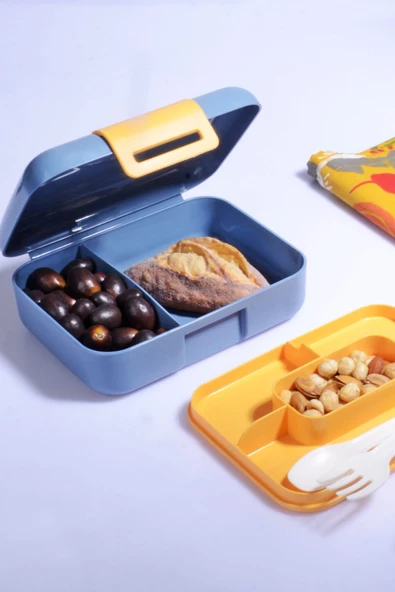 3 Adet Design Kendinden Kaşıklı 5 Bölmeli 2 Katlı Beslenme Kutusu - 3