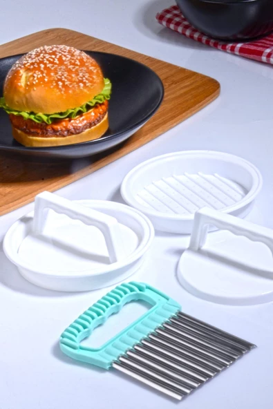 Hamburger ve Köfte Kalıbı Şekillendirici Pratik Köfte Yapma Aparatı Ve Şekilli Patates Dilimleyici - Resim 2