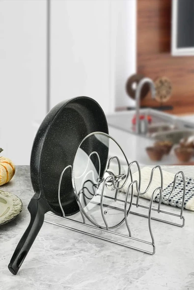 2'li Tava Ve Tencere Kapağı Düzenleyici Mutfak Dolap Ve Çekmece Organizeri 5 Bölmeli Mat Metal - 4