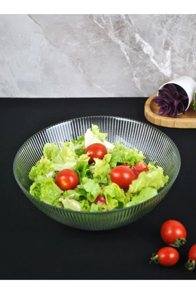 Cam Salata Tabağı Sunum Cips Tabak 22 Cm Servis Kasesi VRGS- 1 Adet - 2