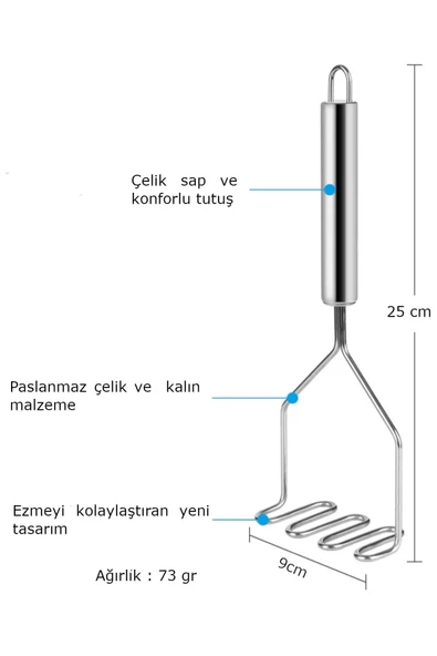 Paslanmaz Çelik Patates Ezici, Pratik Patates Ezici Püre Yapıcı , Mama Yapıcı Aparat - Resim 3