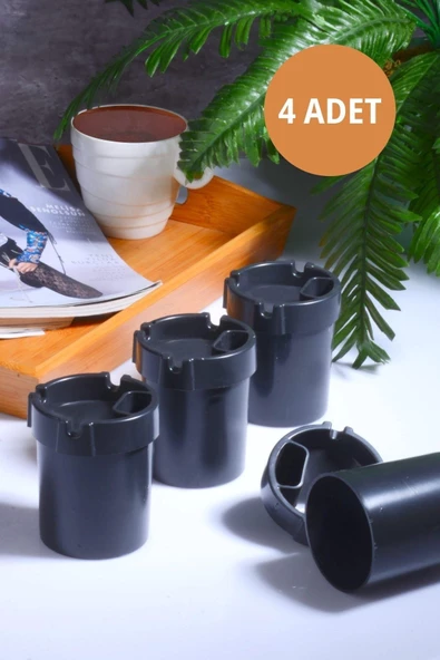 4 Adet Koku Yapmaz Çakmaklık Hazneli Siyah Plastik Küllük Oto Kül Tablası Kül Tabağı ürün görseli