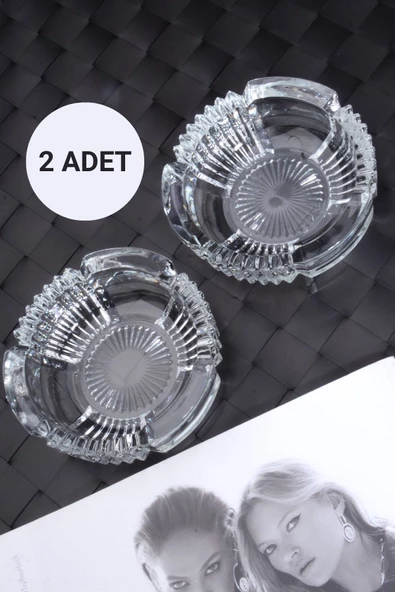 2 Adet Cam Kristal Lüks Küllük - Kül Tablası - Yuvarlak Kül Tabağı - 1