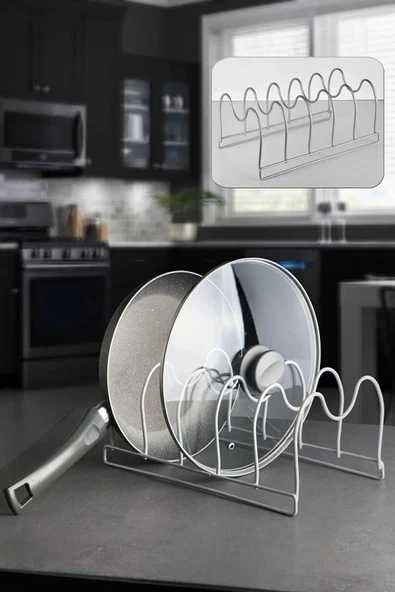 Tava Ve Tencere Kapağı Düzenleyici Mutfak Dolap Ve Çekmece Organizeri 5 Bölmeli Mat Metal