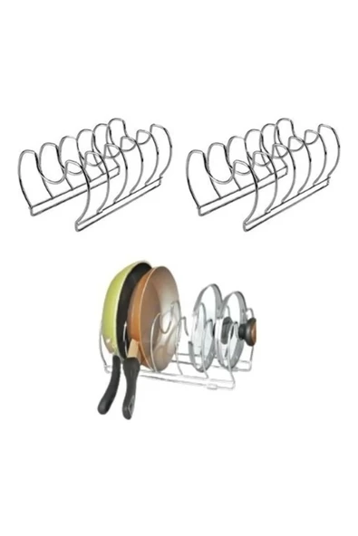 2'li Tava Ve Tencere Kapağı Düzenleyici Mutfak Dolap Ve Çekmece Organizeri 5 Bölmeli Mat Metal - 3