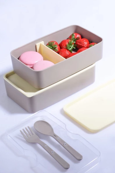 2 Katlı Mikrodalga Uyumlu Yemek Saklama Kabı Beslenme Kutusu Sporcu Öğrenci Okul İşyeri Sefer Tası - 3